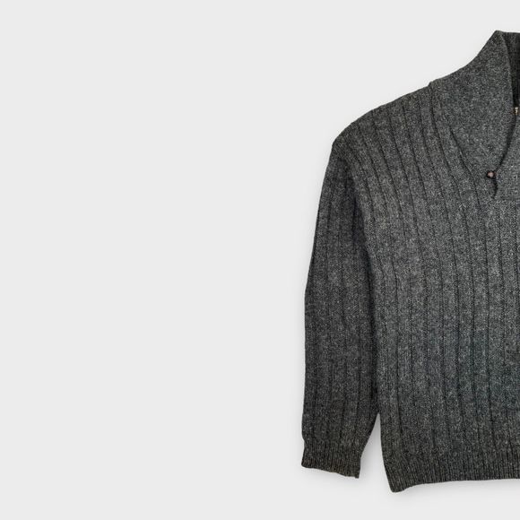 Woolrich Sweater Mens Large Wool Gray Made in USA Shawl Ribbed Nordic Fisherman - Picture 2 of 9